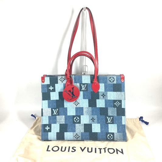 Louis Vuitton Tote Bag M44992 Denim, Leather Blue Monogram Denim On The Go Gm