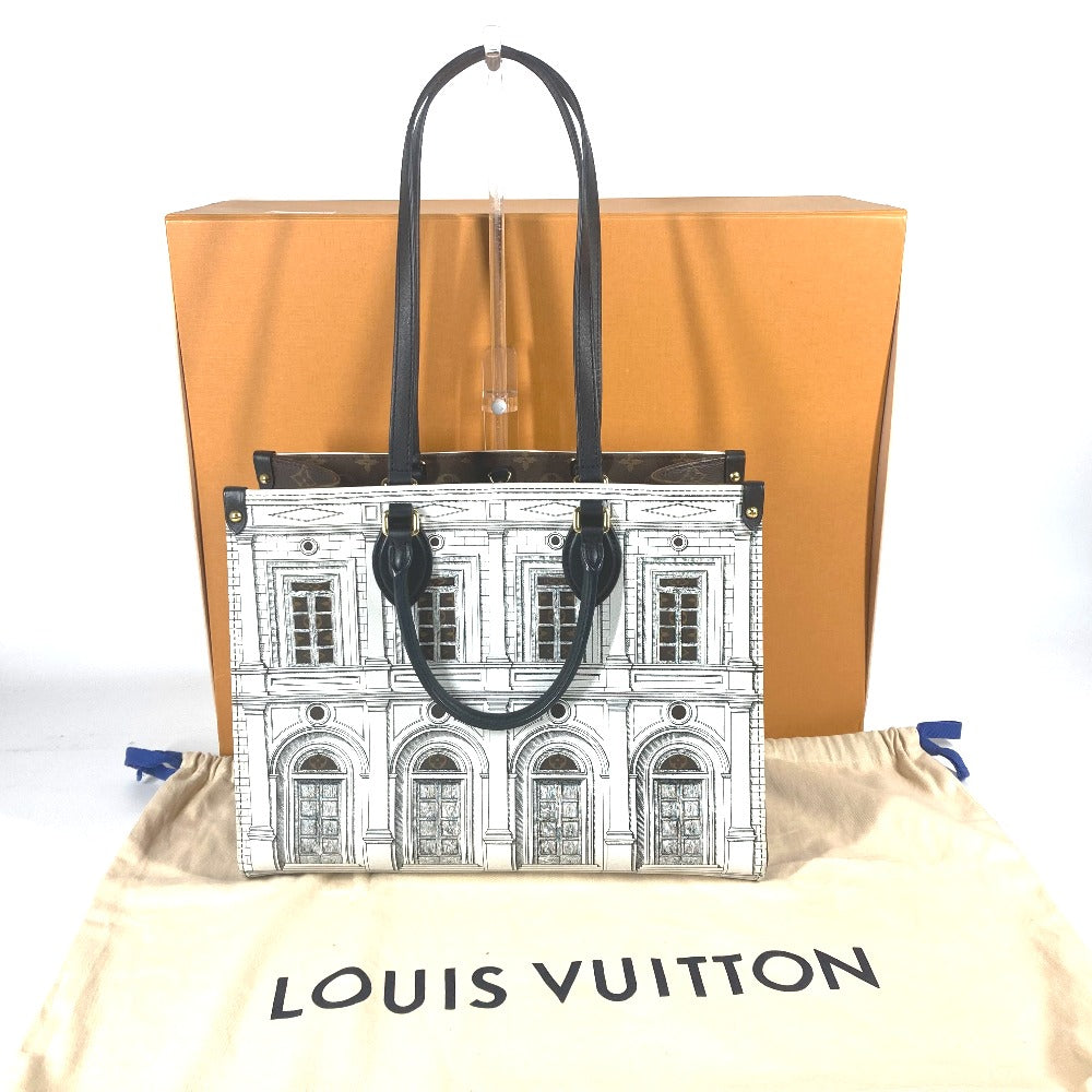 Louis Vuitton Shoulder Bag M59264 Calf Leather White Nicolas Ghesquire Fornasetti On The Go Mm Women Used Authentic