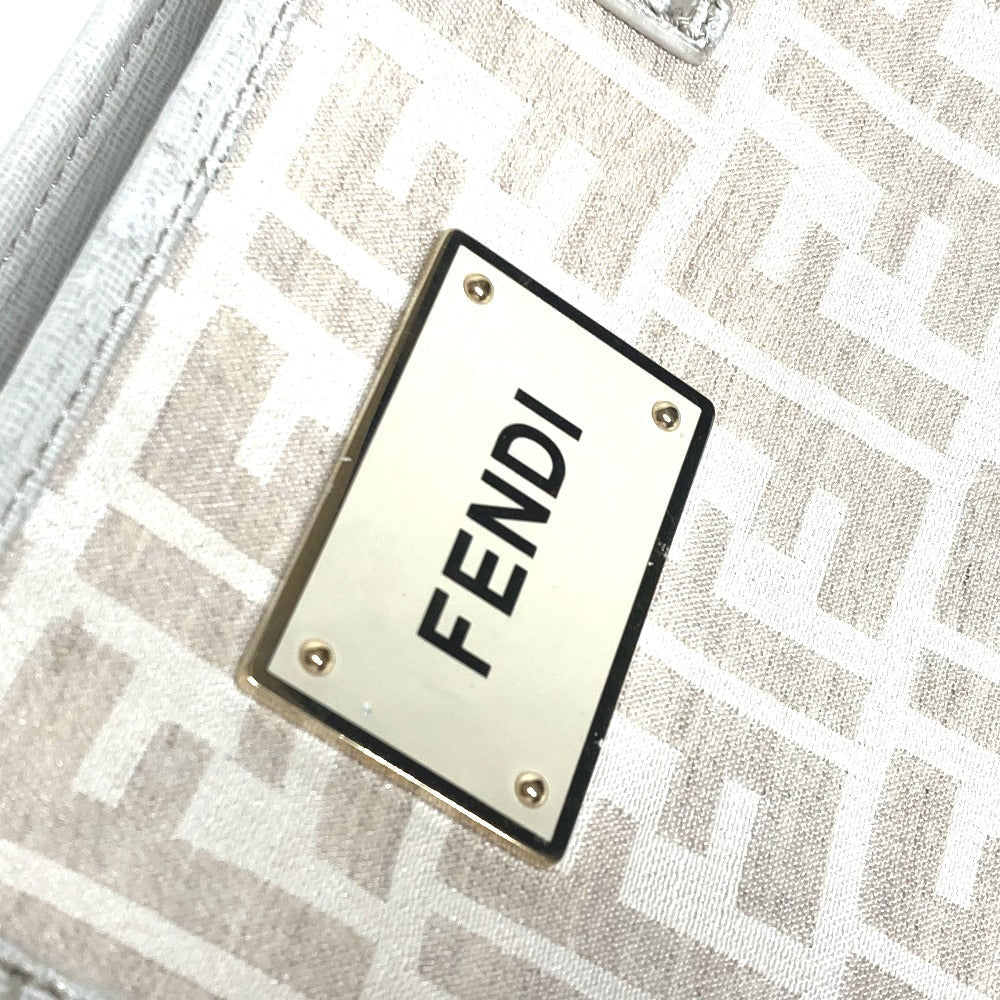 Fendi Shoulder Bag 8 Bh185 Leather / Canvas White Bag Shoulder Bag Tote Bag Zucca Logo Metal Plate Women Used Authentic