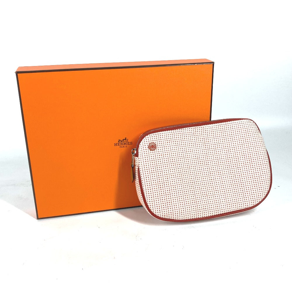 Hermes Pouch H103607 M 02 Cotton Orange Echape Women Used Authentic