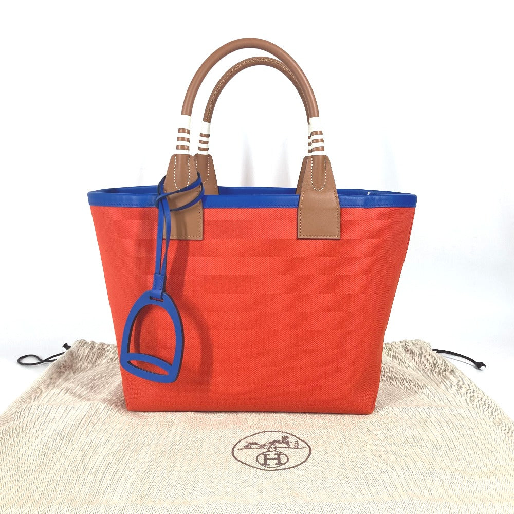 Hermes Handbag Leather, Toile Military Orange Type Steeple 25 Women Used Authentic