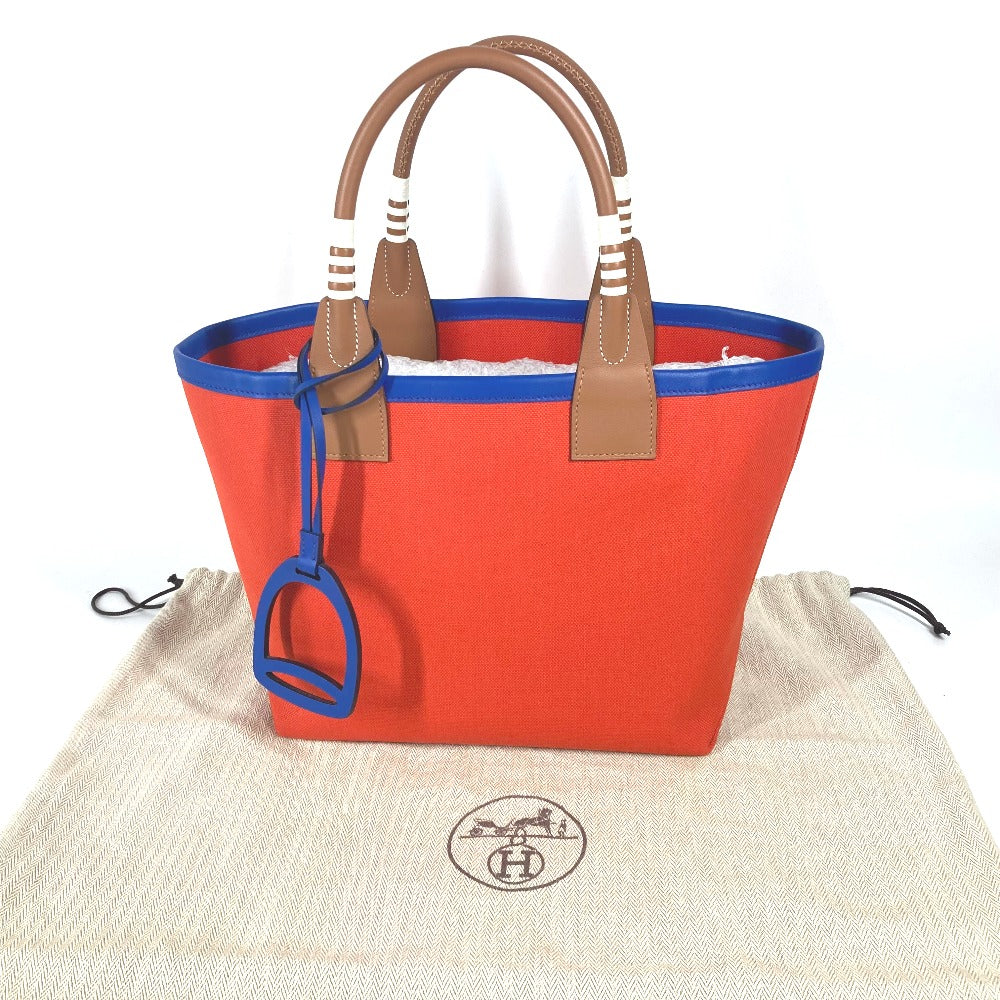 Hermes Handbag Leather, Toile Military Orange Type Steeple 25 Women Used Authentic