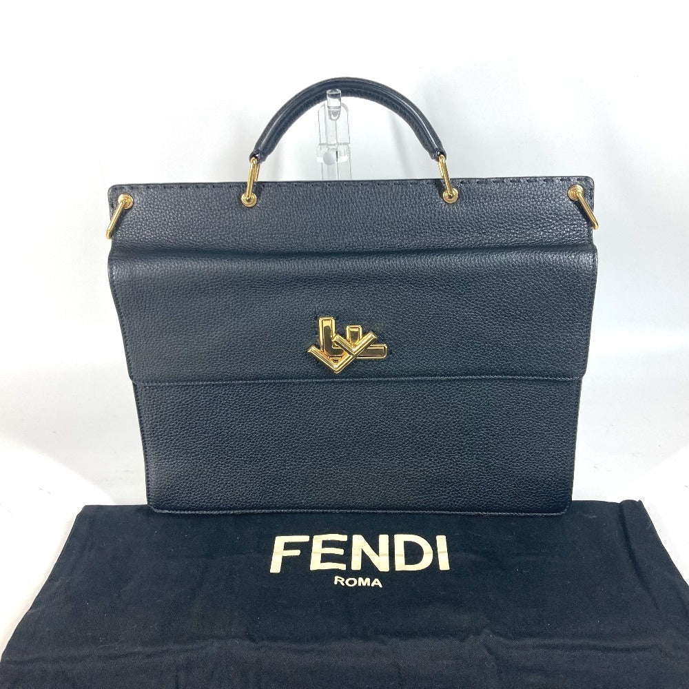 Fendi Business Bag 7 Va462 Leather Black Bag Handbag Tote Bag Briefcase Double Face Unisex(unisex) Used Authentic