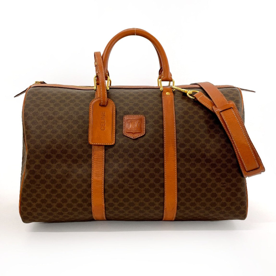 Celine Boston Duffel Bag Pvc, Leather Brown Macadam