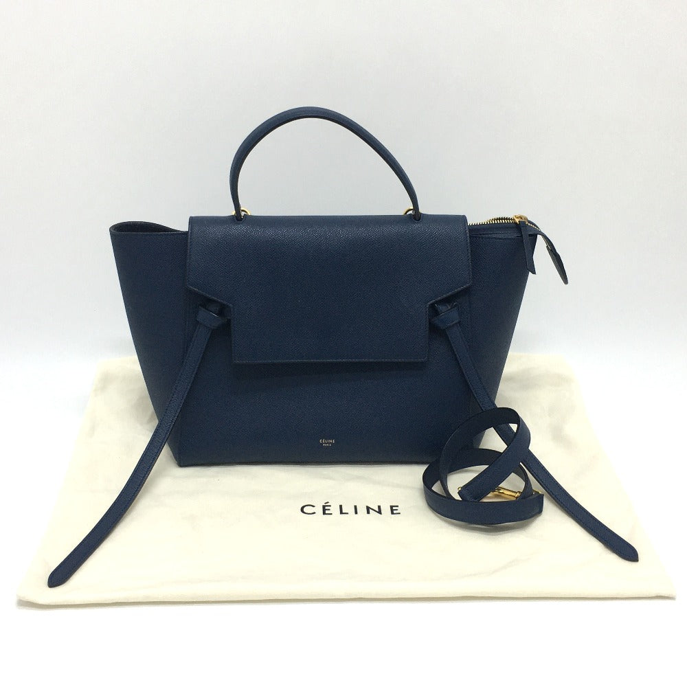 Celine Handbag 176103 Zva.07 Ds Calfskin Navy Flap Belt Bag Mini Women Used Authentic