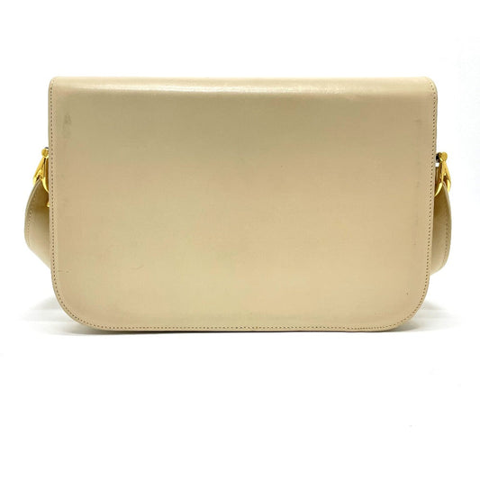 Celine Shoulder Bag Leather Beige X Gold Metal Carriage Metal Vintage Women Used Authentic