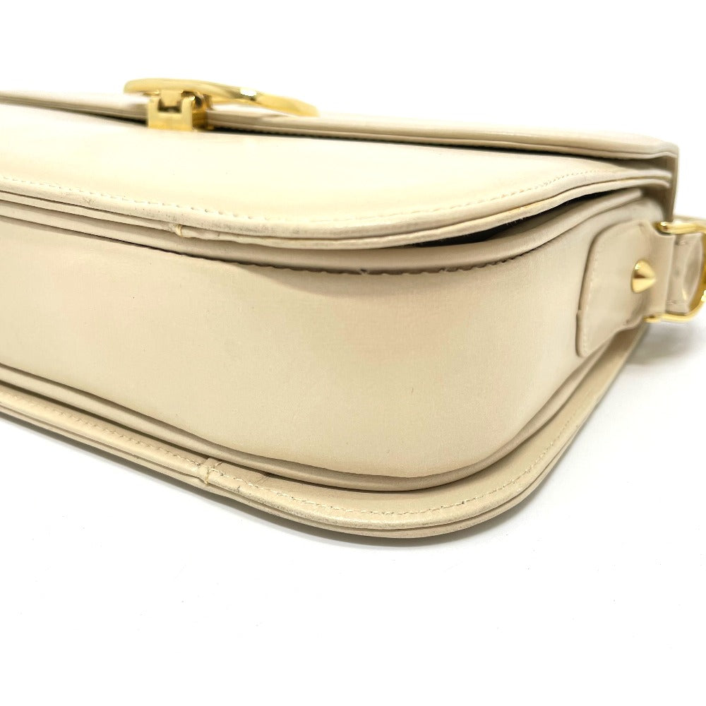 Celine Shoulder Bag Leather Beige X Gold Metal Carriage Metal Vintage Women Used Authentic