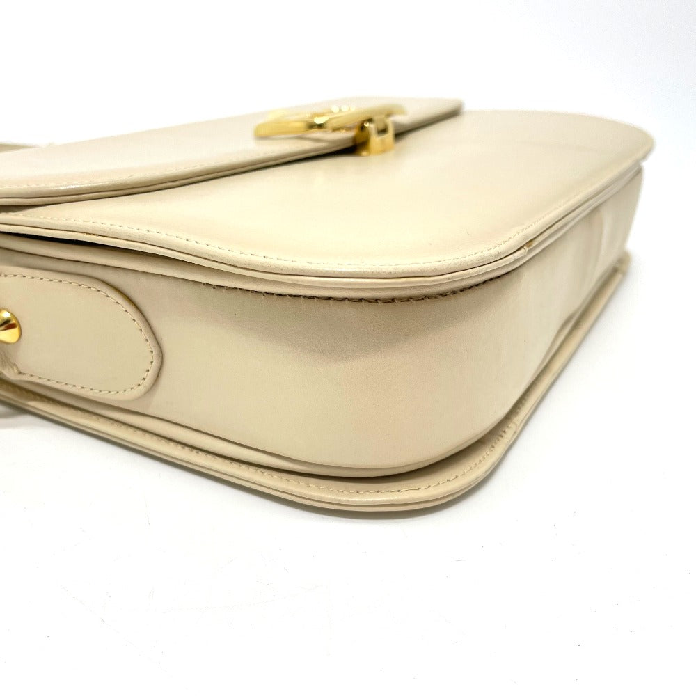 Celine Shoulder Bag Leather Beige X Gold Metal Carriage Metal Vintage Women Used Authentic