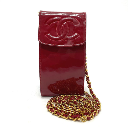 Chanel Shoulder Bag Patent Leather Red Cccoco Mark Chain Pochette