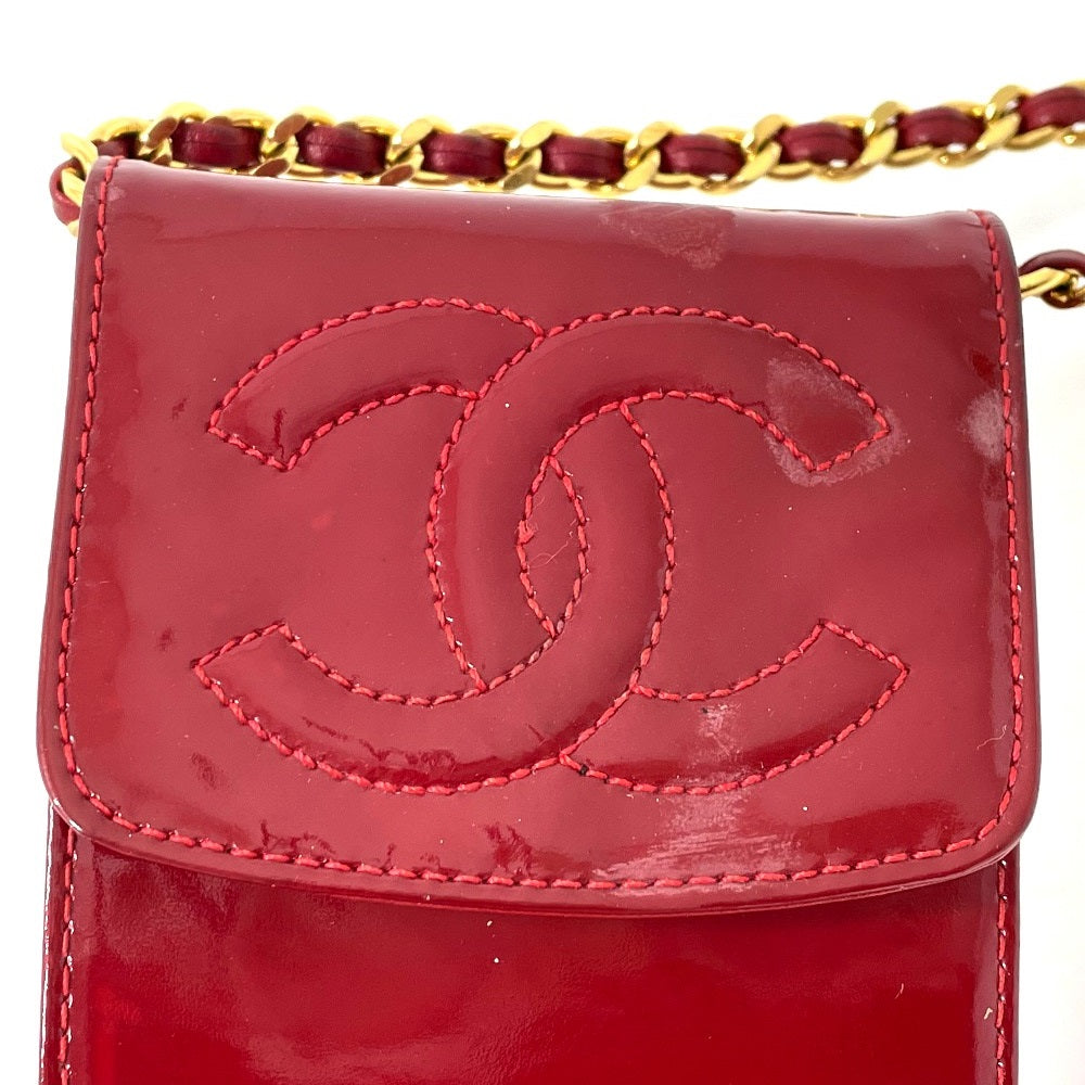 Chanel Shoulder Bag Patent Leather Red Cccoco Mark Chain Pochette