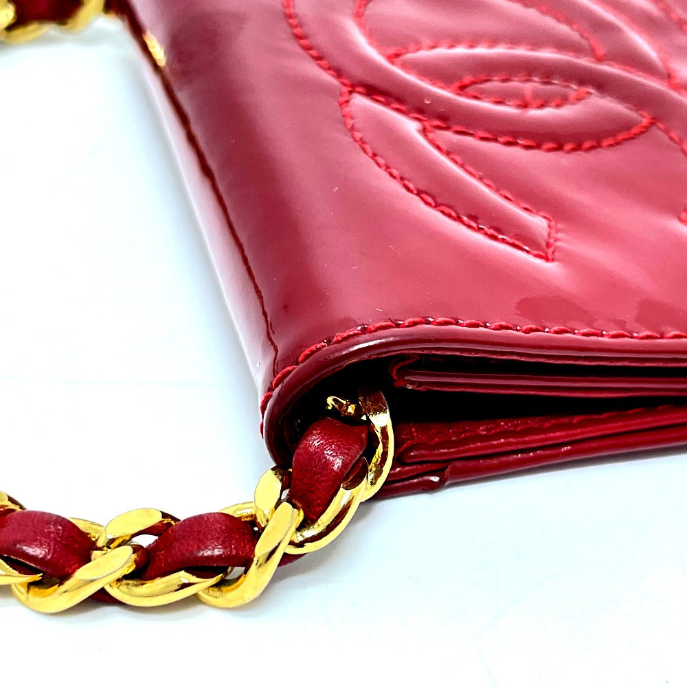 Chanel Shoulder Bag Patent Leather Red Cccoco Mark Chain Pochette