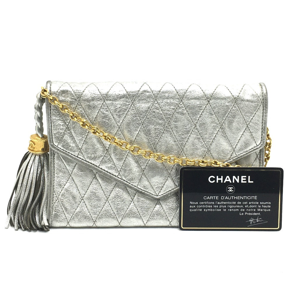 Chanel Shoulder Bag Leather Silverx Gold Metal Quilting Matelasse Fringe Cccoco Mark Women Used Authentic