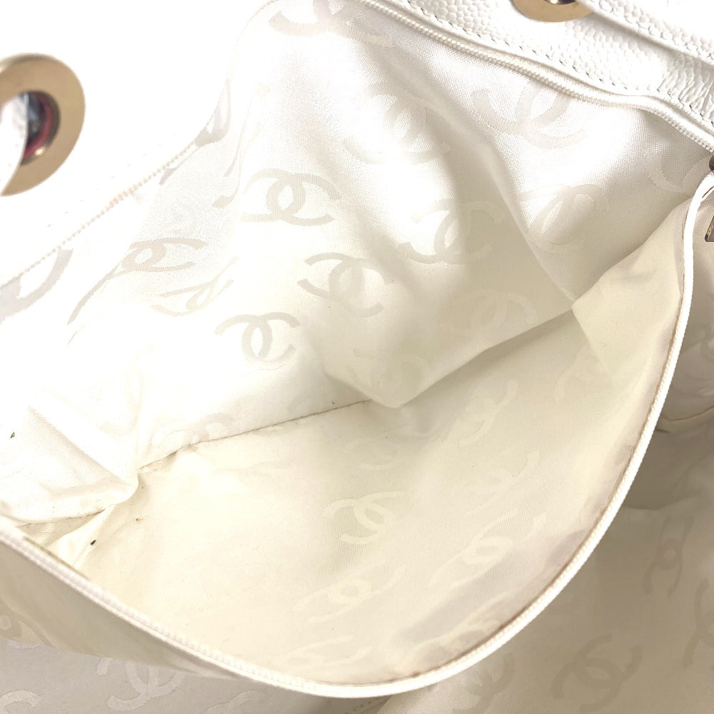 Chanel Tote Bag Caviar Skin White Cc Coco Mark Purse Women Used Authentic