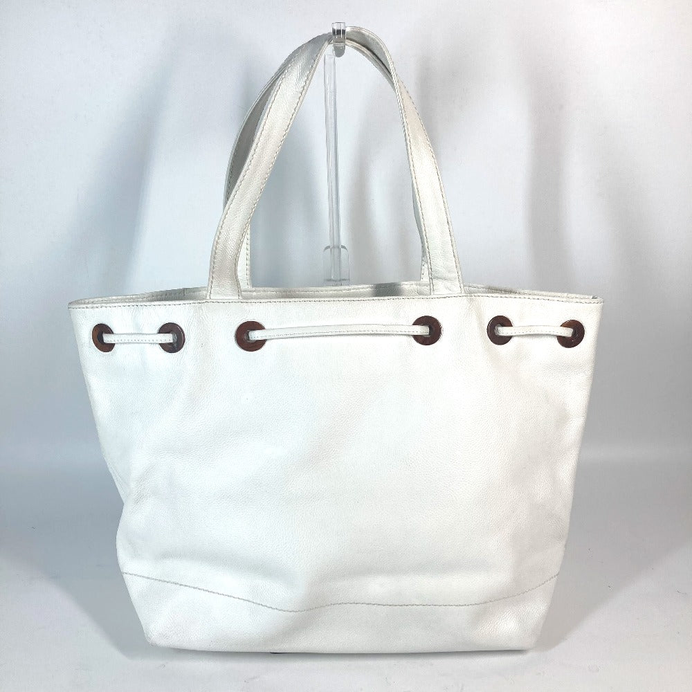 Chanel Tote Bag Caviar Skin White Cc Coco Mark Purse Women Used Authentic