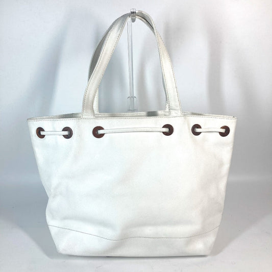 Chanel Tote Bag Caviar Skin White Cc Coco Mark Purse Women Used Authentic