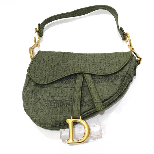 Christian Dior Handbag Canvas Khaki Oblique Saddle Saddle Bag Embroidered