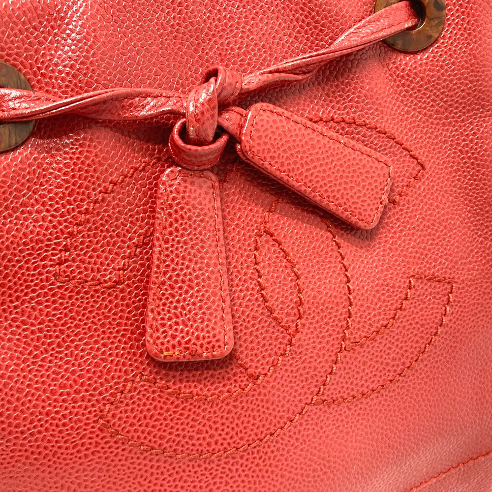 Chanel Tote Bag Caviar Skin Red Cc Coco Mark Wood Like Drawstring Type Women Used Authentic