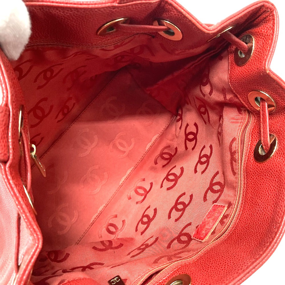 Chanel Tote Bag Caviar Skin Red Cc Coco Mark Wood Like Drawstring Type Women Used Authentic