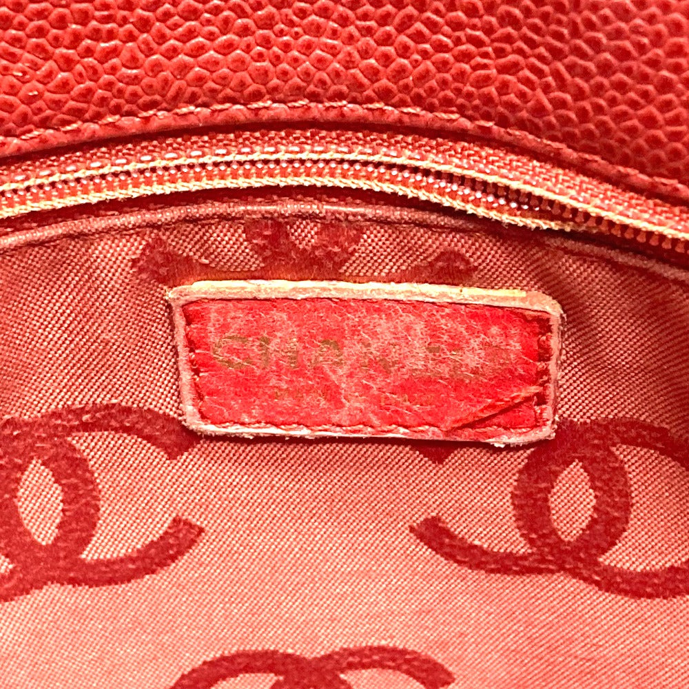 Chanel Tote Bag Caviar Skin Red Cc Coco Mark Wood Like Drawstring Type Women Used Authentic