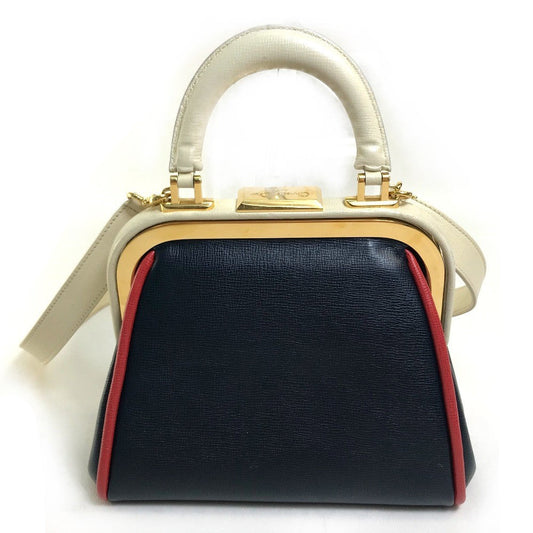 Christian Dior Handbag Leather Navy X White Type X Red Tricolor Vintage Gamaguchi Women Used Authentic