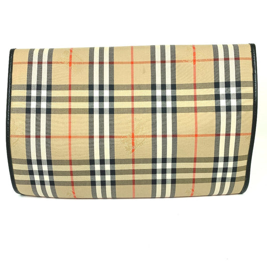 Burberry Clutch Bag Canvas / Leather Beige Logo Check Unisex(unisex) Used Authentic