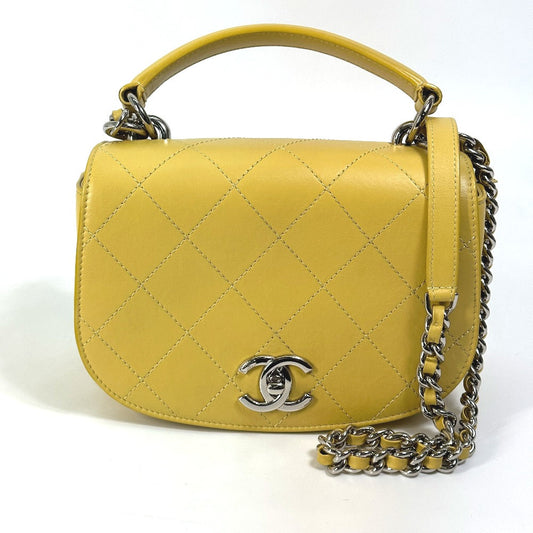 Chanel Shoulder Bag Calfskin Yellow Type Cc Coco Mark Stitch Matelassé