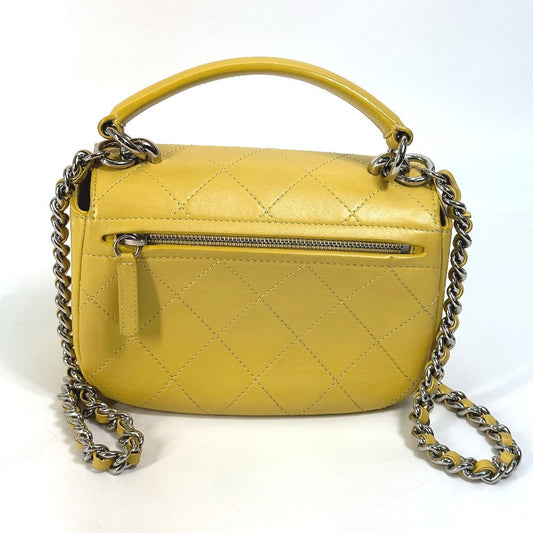 Chanel Shoulder Bag Calfskin Yellow Type Cc Coco Mark Stitch Matelassé