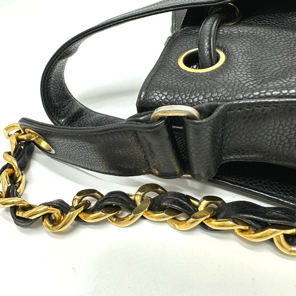 Chanel Shoulder Bag Caviar Skin Black Coco Mark Dekacoco Drawstring Purse