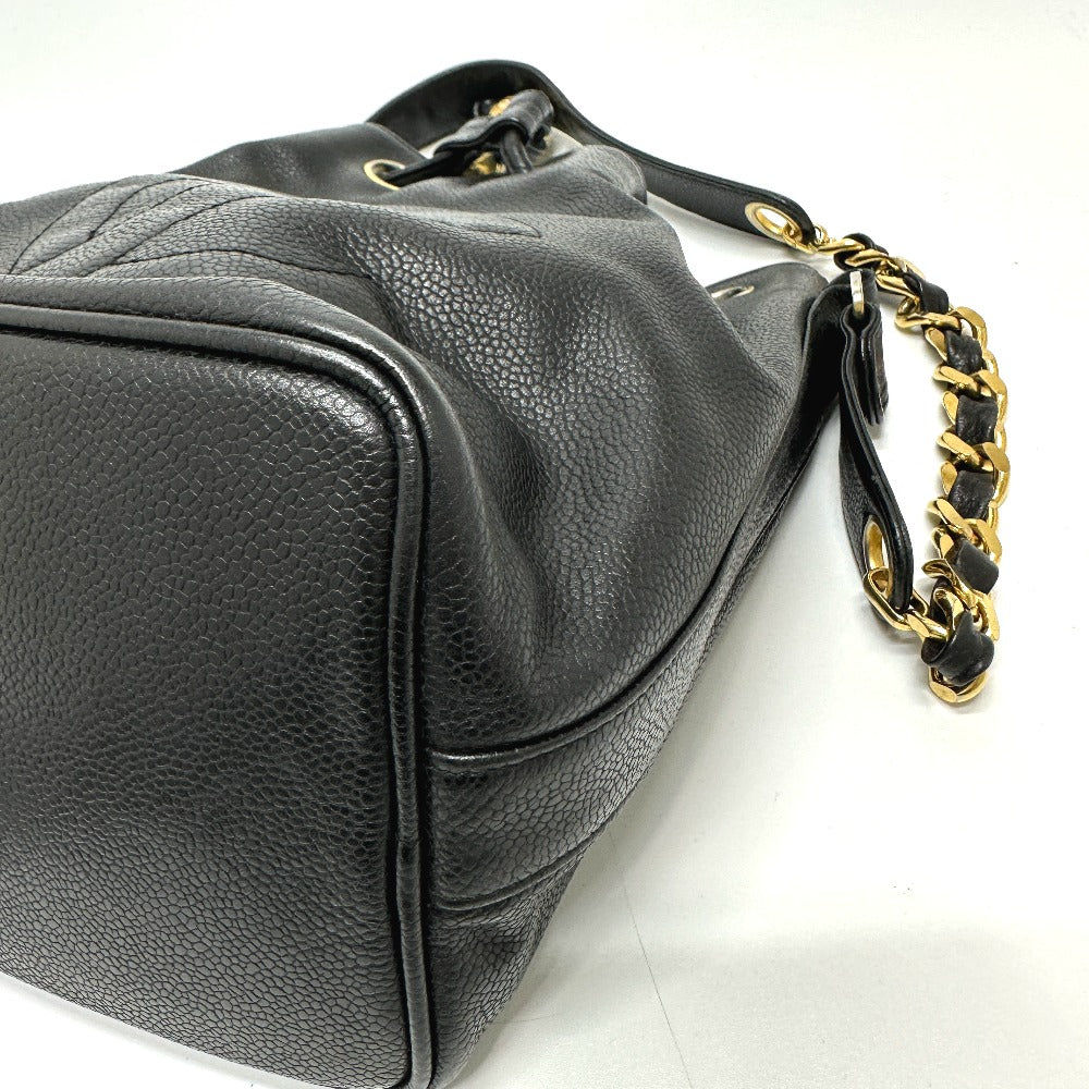 Chanel Shoulder Bag Caviar Skin Black Coco Mark Dekacoco Drawstring Purse