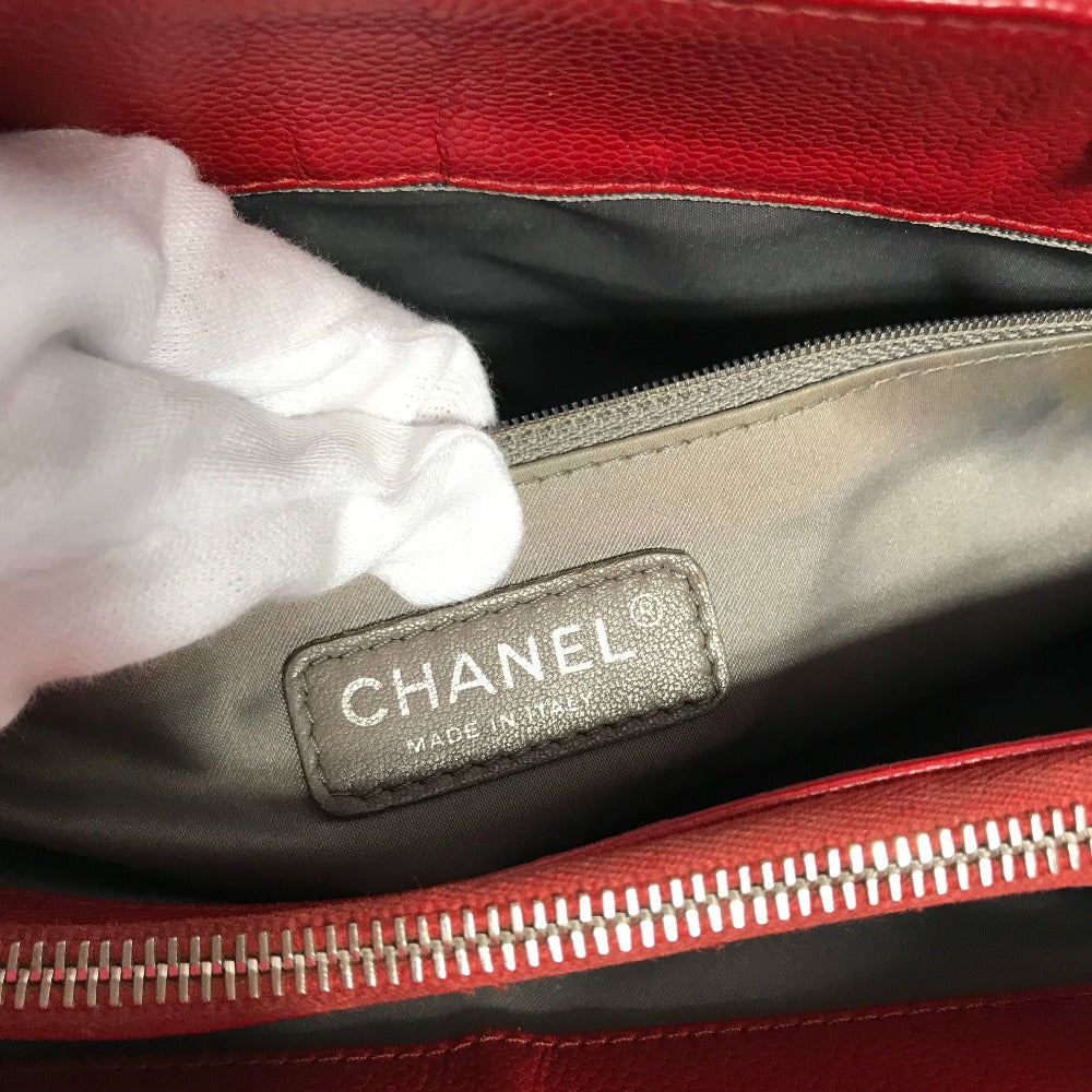 Chanel Tote Bag A50995 Caviar Skin Red Cc Coco Mark Shoulder Bag Matelasse Quilting Women Used Authentic