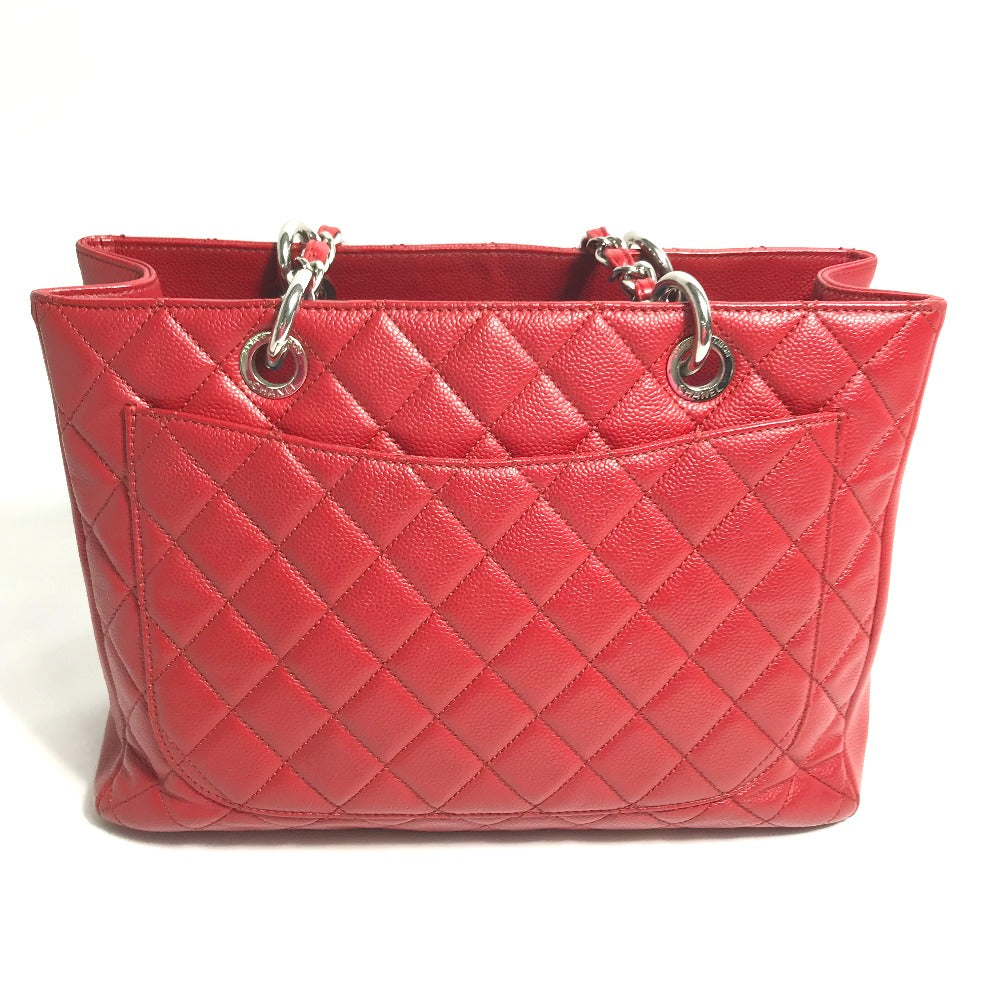 Chanel Tote Bag A50995 Caviar Skin Red Cc Coco Mark Shoulder Bag Matelasse Quilting Women Used Authentic