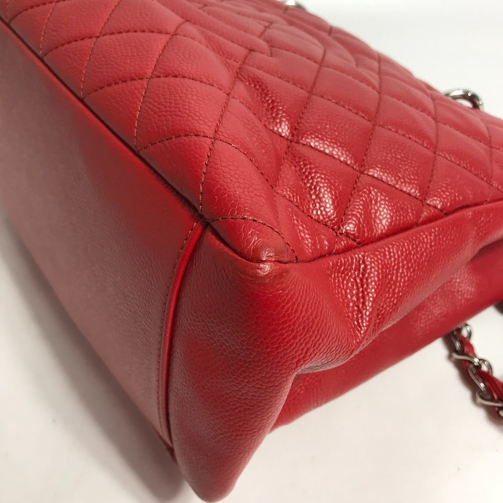 Chanel Tote Bag A50995 Caviar Skin Red Cc Coco Mark Shoulder Bag Matelasse Quilting Women Used Authentic