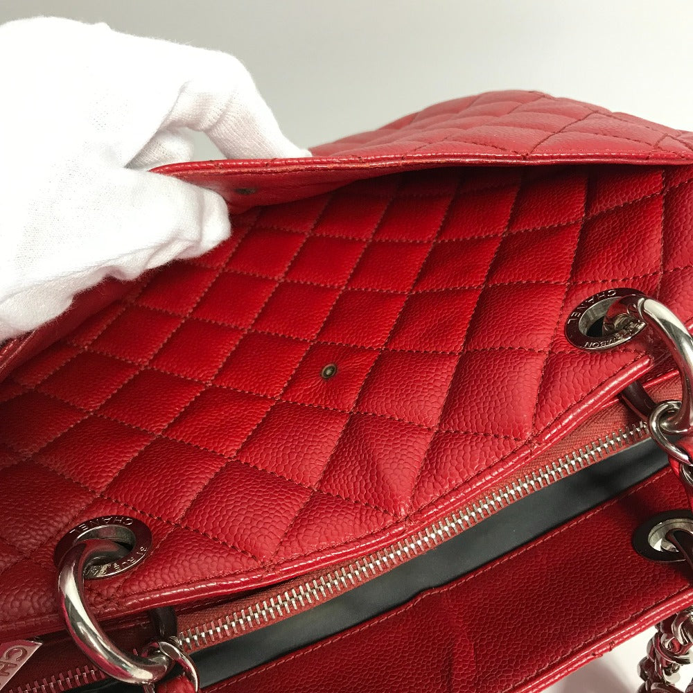 Chanel Tote Bag A50995 Caviar Skin Red Cc Coco Mark Shoulder Bag Matelasse Quilting Women Used Authentic