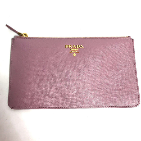 Prada Pouch Saffiano Leather Pink Type Logo Women Secondhand Authentic