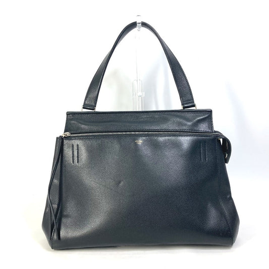 Celine Handbag Leather Black Logo Edge Women Used Authentic