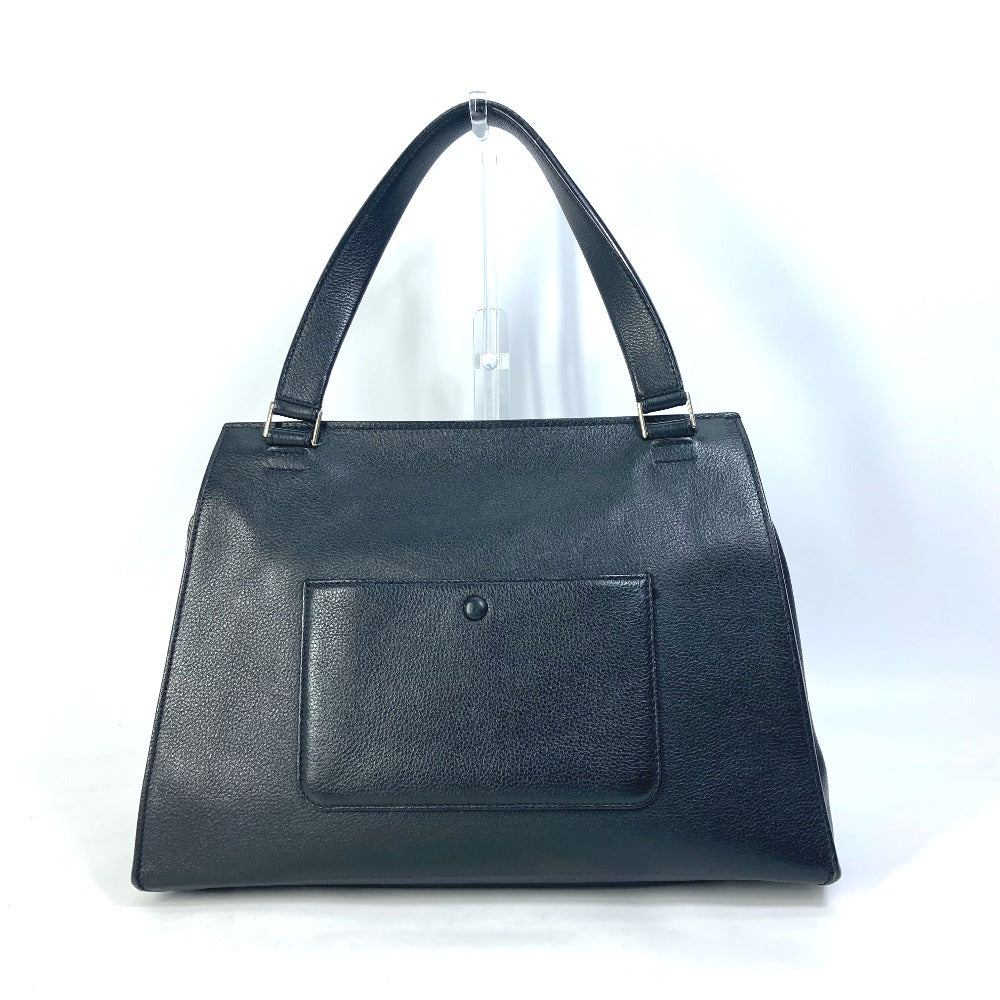 Celine Handbag Leather Black Logo Edge Women Used Authentic