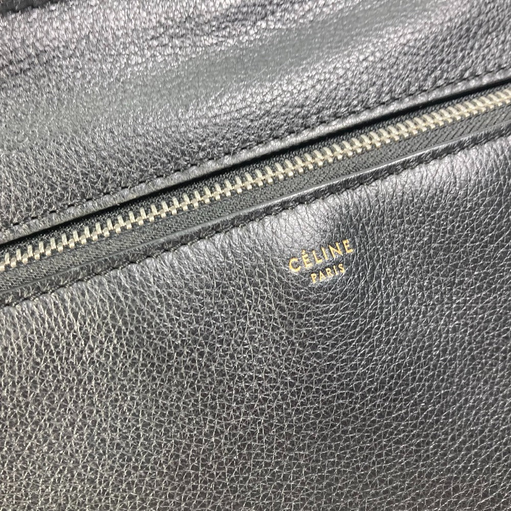 Celine Handbag Leather Black Logo Edge Women Used Authentic