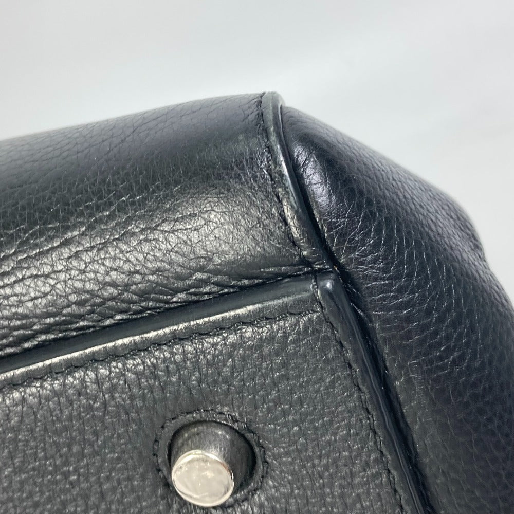 Celine Handbag Leather Black Logo Edge Women Used Authentic