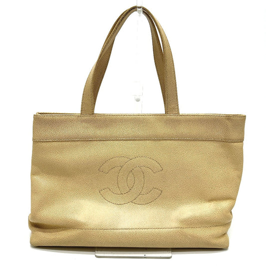 Chanel Tote Bag Caviar Skin Beige Coco Mark Cc Women Used Authentic