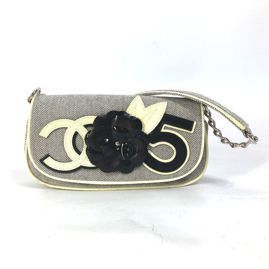 Chanel Shoulder Bag Canvas Gray Type No.5 Cc Camellia Coco Mark Chain Women Used Authentic