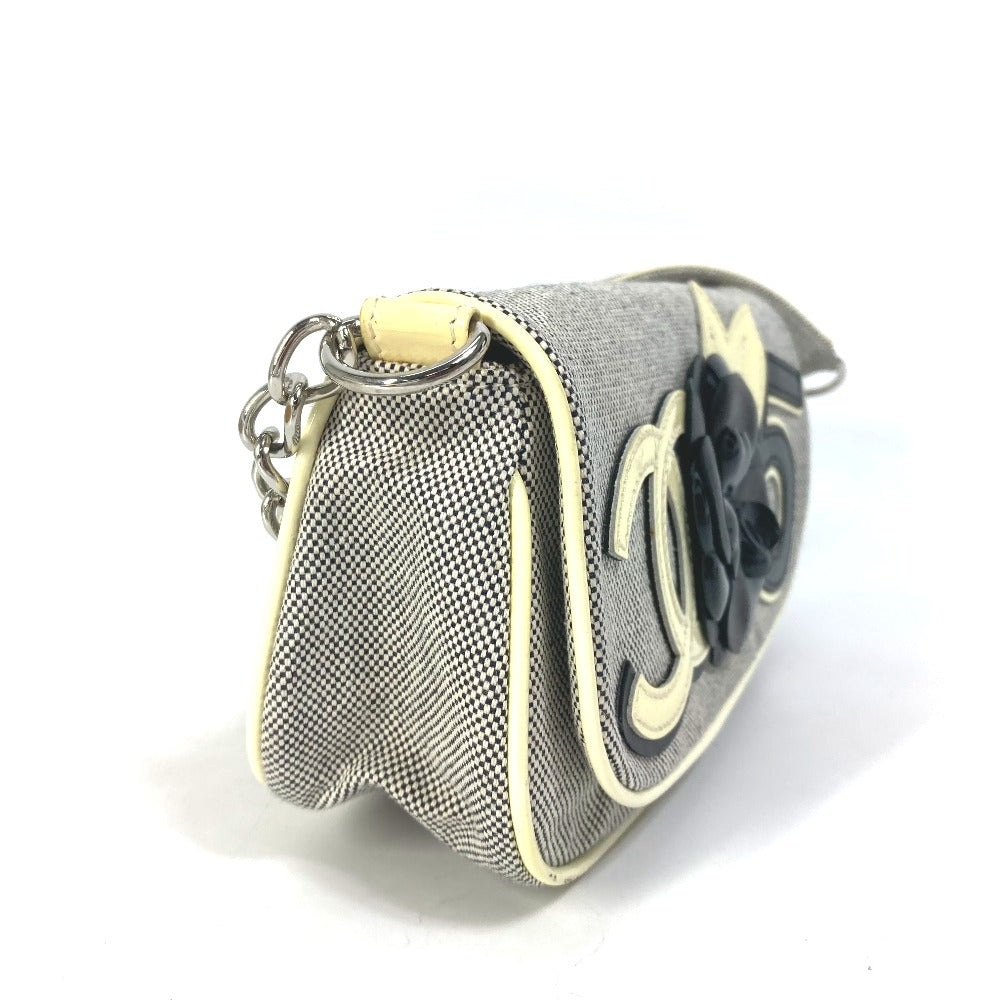 Chanel Shoulder Bag Canvas Gray Type No.5 Cc Camellia Coco Mark Chain Women Used Authentic