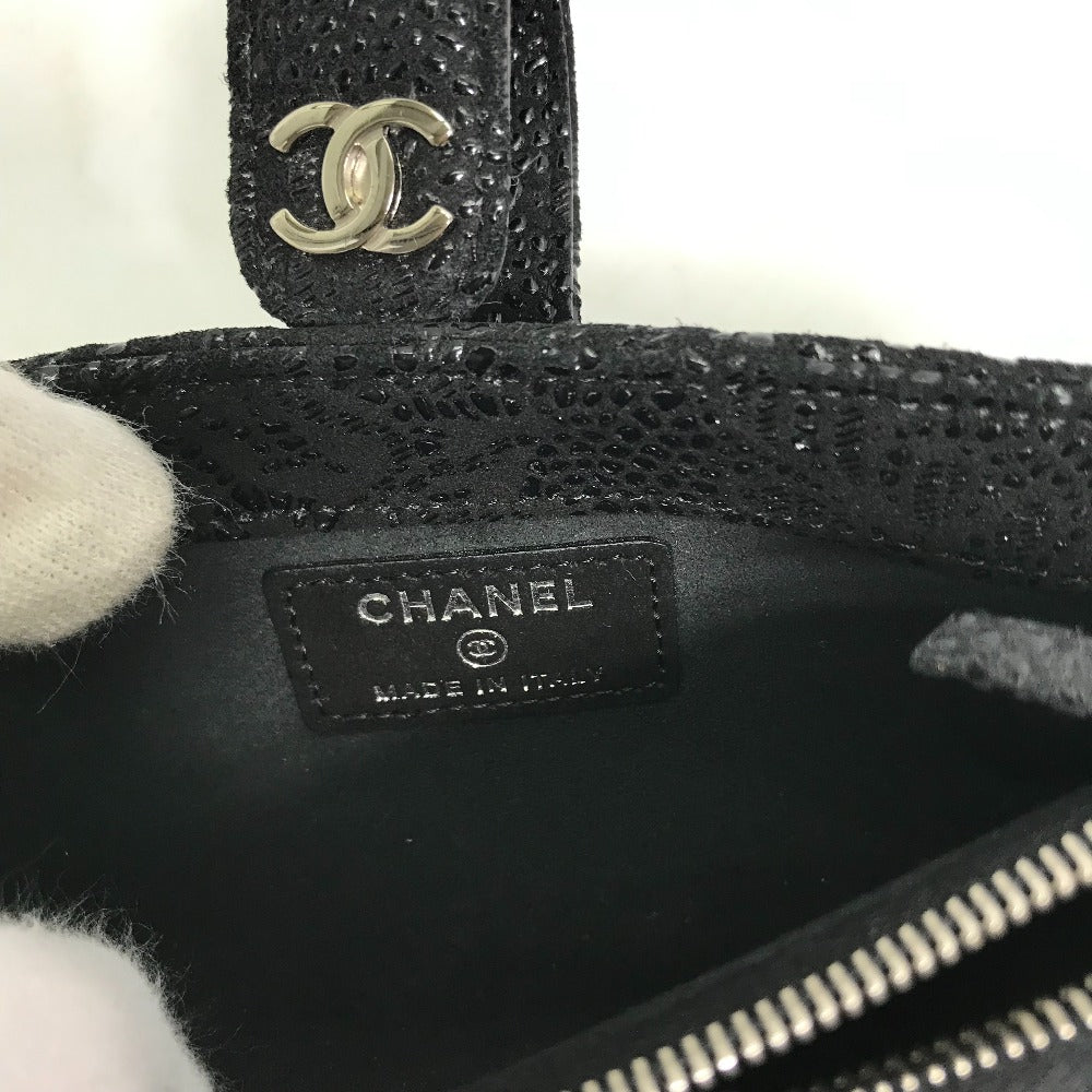 Chanel Pouch Leather Black Coco Mark Cc Women Used Authentic