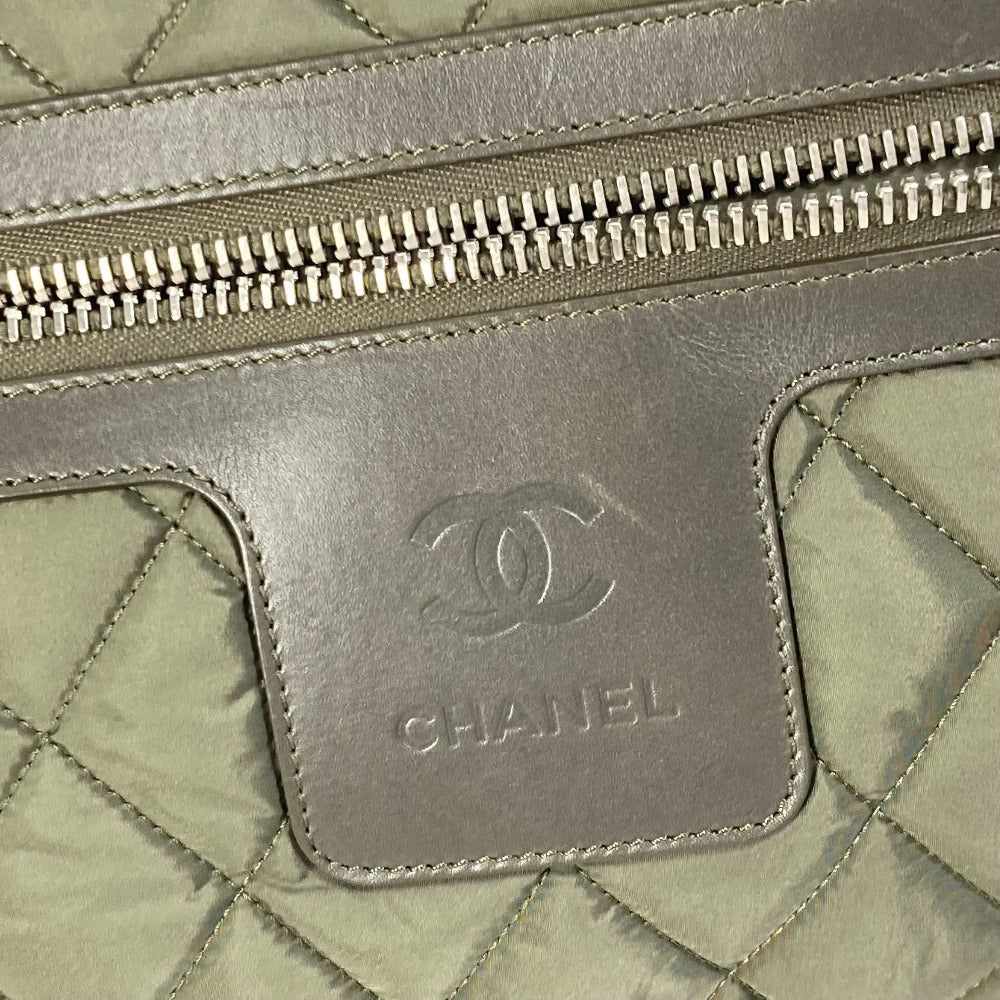 Chanel Tote Bag A48611 Nylon Khaki Quilted Shawl Cococoon Women Used Authentic