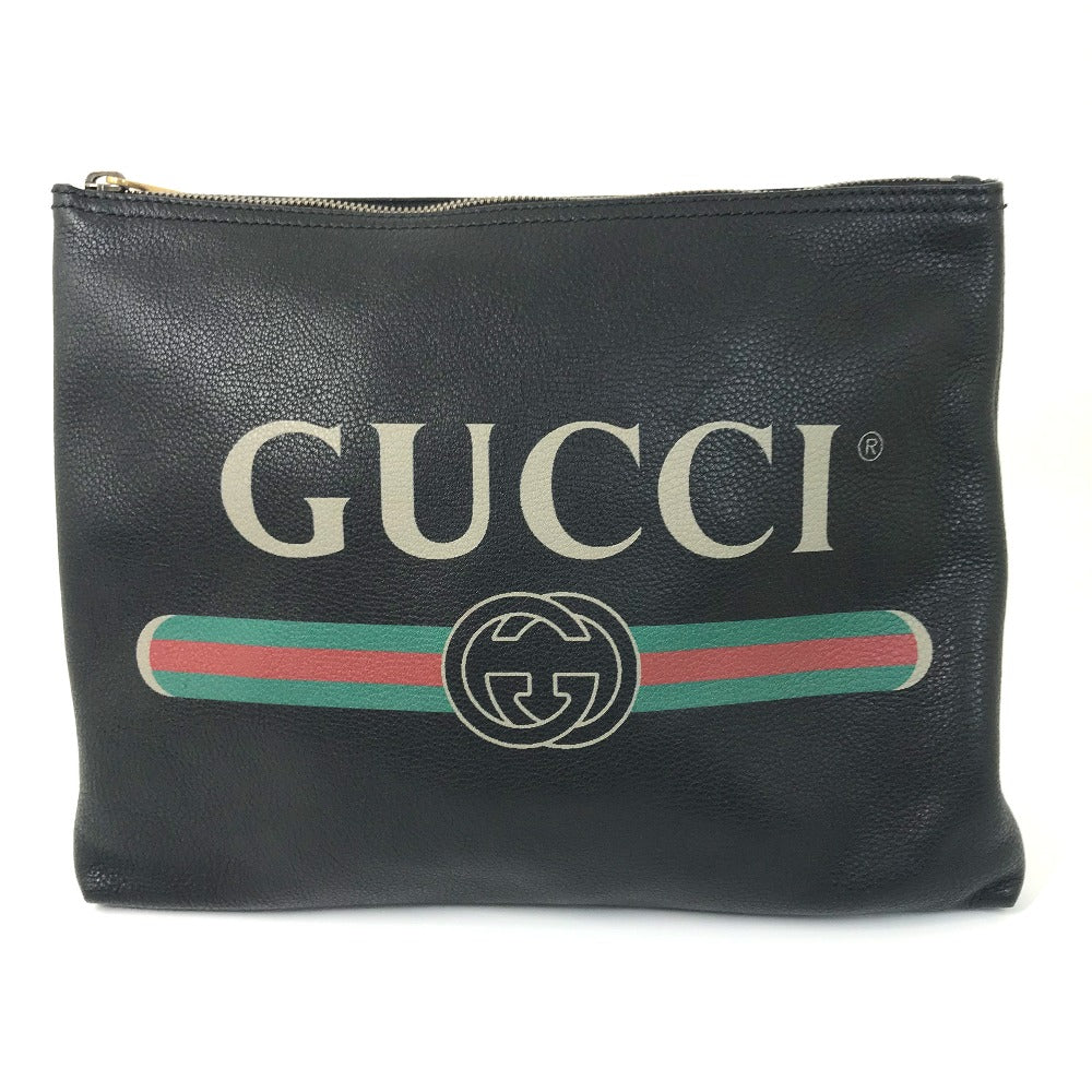 Gucci Clutch Bag 500981 Leather Black Bag Logo Mens Used Authentic