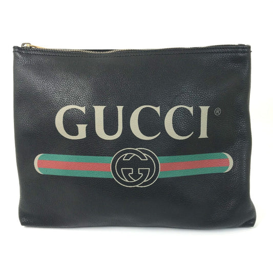 Gucci Clutch Bag 500981 Leather Black Bag Logo Mens Used Authentic