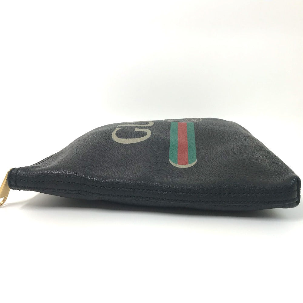 Gucci Clutch Bag 500981 Leather Black Bag Logo Mens Used Authentic