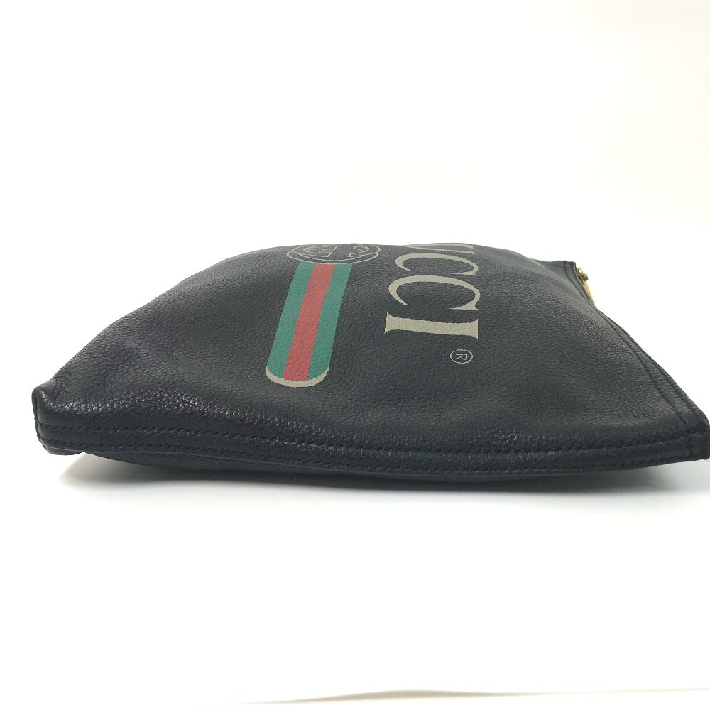 Gucci Clutch Bag 500981 Leather Black Bag Logo Mens Used Authentic