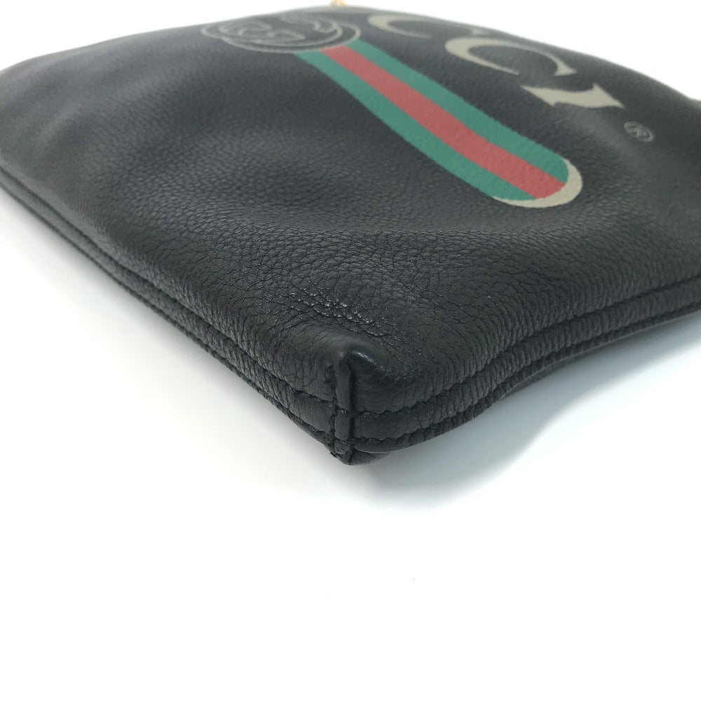 Gucci Clutch Bag 500981 Leather Black Bag Logo Mens Used Authentic