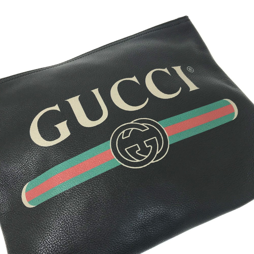 Gucci Clutch Bag 500981 Leather Black Bag Logo Mens Used Authentic