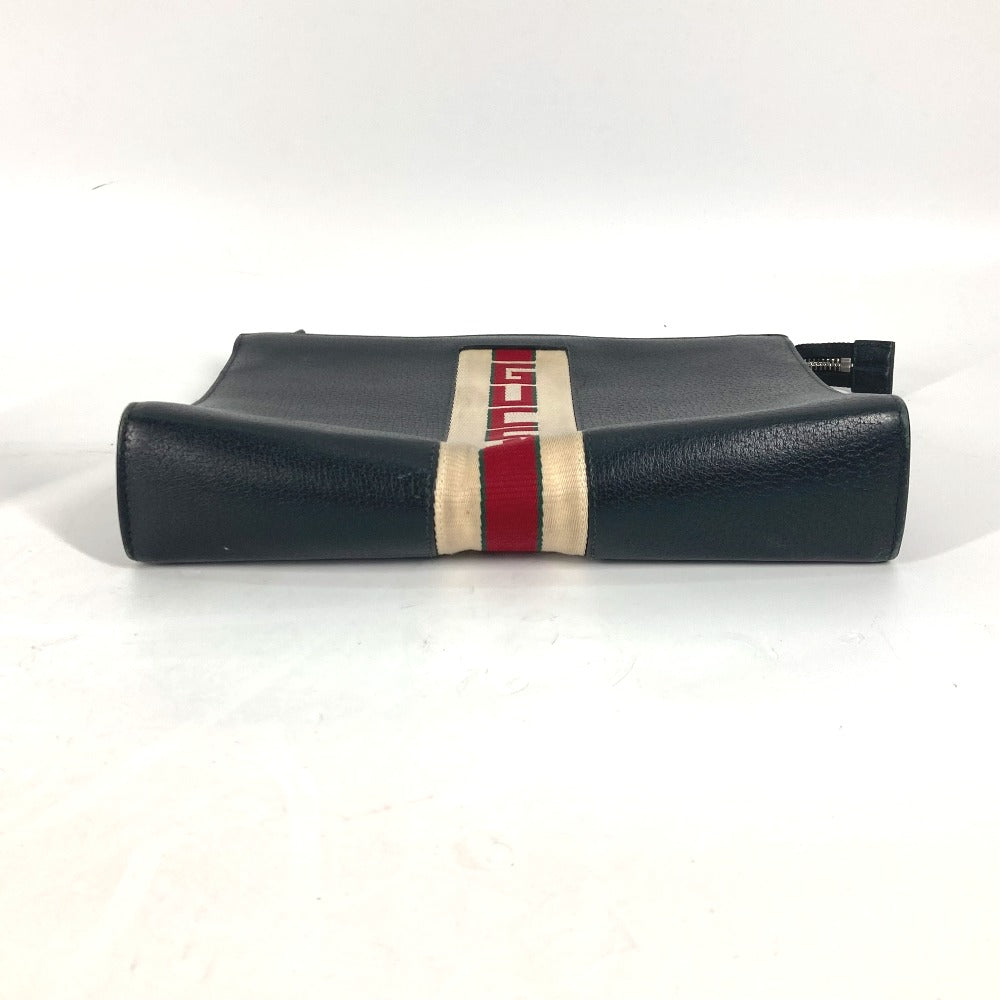 Gucci Clutch Bag 475316 Leather Black Pouch Bag Web Stripe Logo Mens Used Authentic